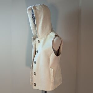 Shearling Vest Jones New York Faux Women's Metal Buttons Size M Cream ivory warm